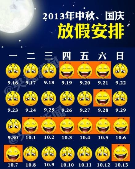 2013国庆放假安排,2013年十一放假安排,2013年国庆节放假安排
