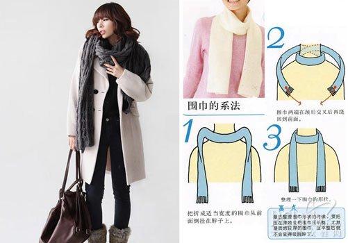 长围巾的系法图解七 韩式双层环结