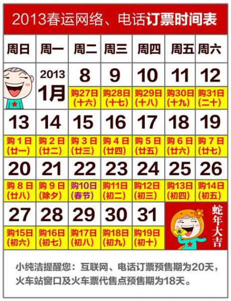 2013年铁路春运时间,2013春运订票时间,2013年春运什么时候开始,2013年春运网络和电话订票时间表