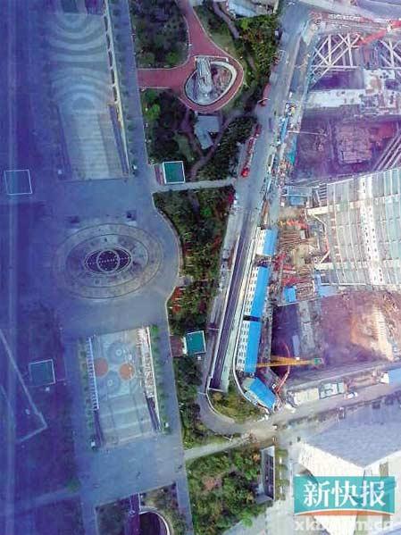 广州花城广场卫星地图似猪头，“猪鼻子”原是音乐喷泉图