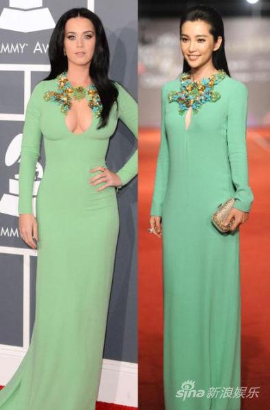 水果姐Katy Perry撞衫李冰冰，李冰冰调侃中西方女性的差别：隔着事业线(图)