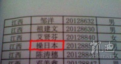 江西一高校2012新生霸气姓名“操日本”引网友膜拜PK史上最霸气的考生“是朕”