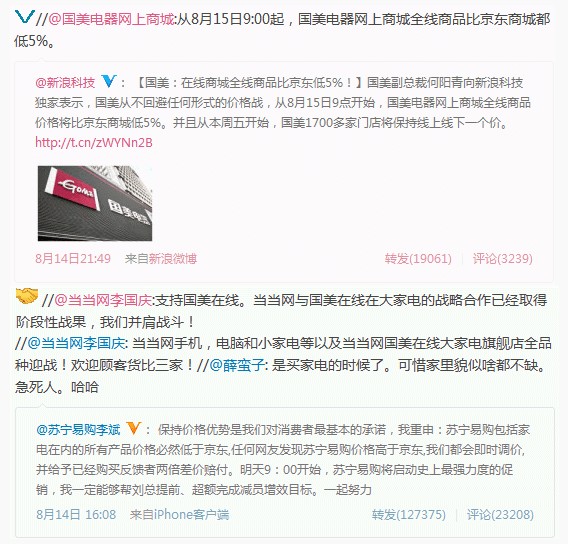 京东苏宁价格战：战争扩大化 国美当当积极卷入价格战