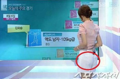 韩女主播穿透视装播奥运-韩国SBS电视台主播金敏智露内裤