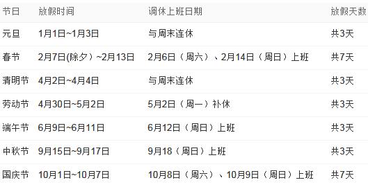 2016放假安排时间表_2016年日历_2016年放假通知