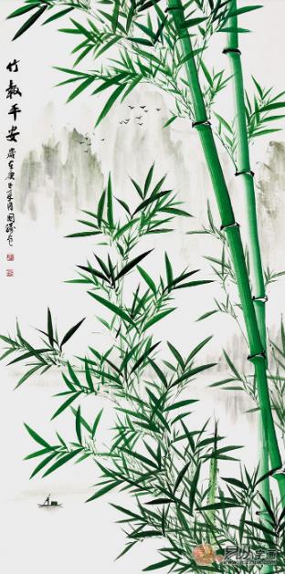 李国胜新品力作四尺竖幅竹子山水画《竹报平安》 作品来源:易从网